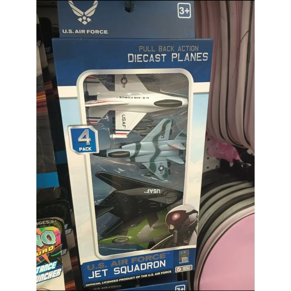 Kids Diecast Jet Squadron - 4 Pack (White, Light Blue, Black, Green)